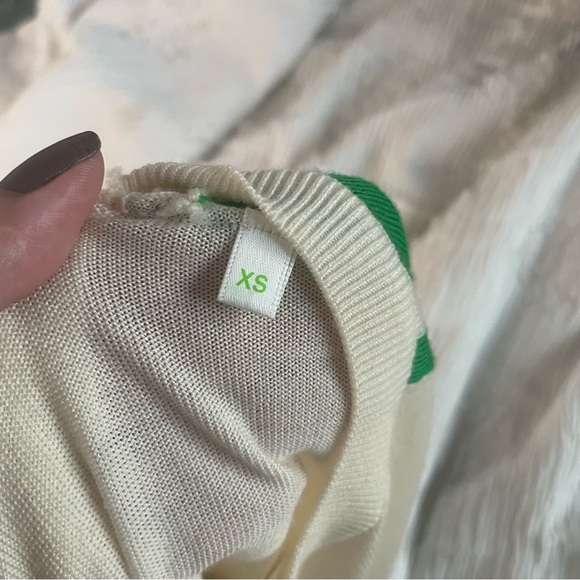 From Future 100% Wool Pullover Crewneck Sweater XS Green Stripe Ivory White - Picture 9 of 9